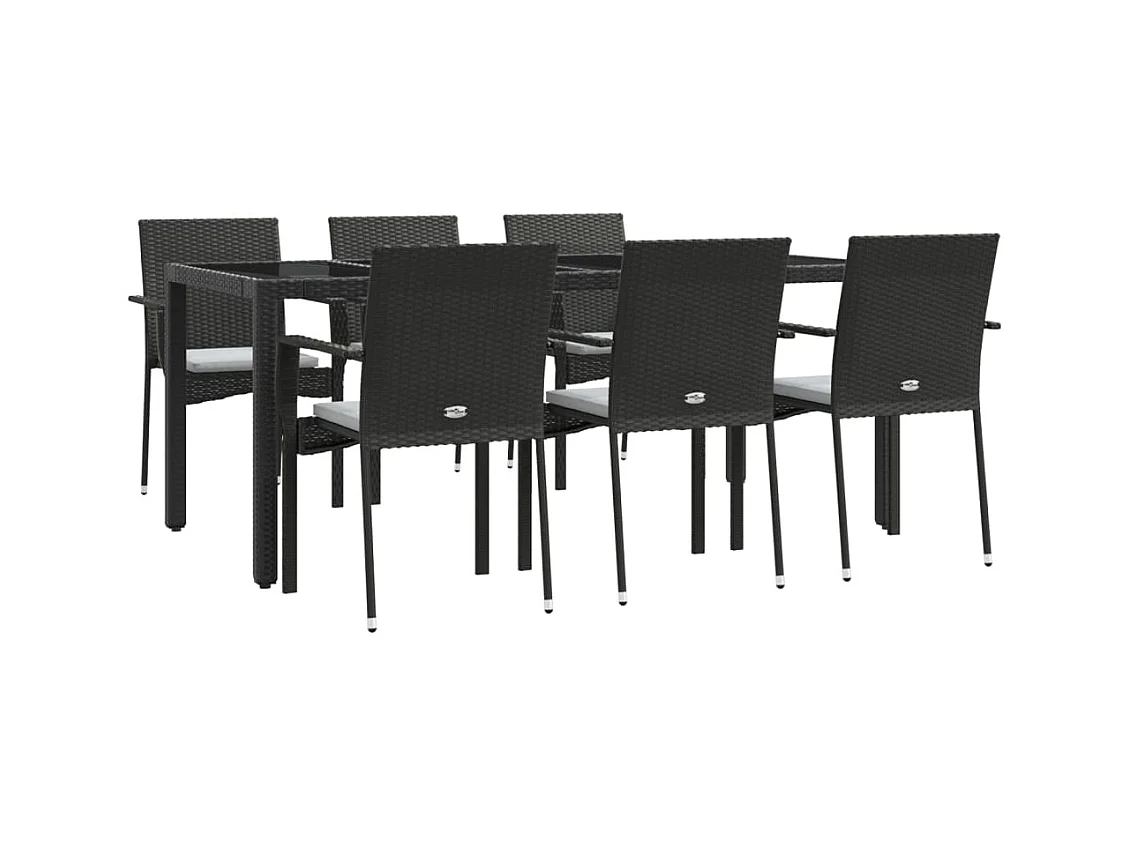 Daniela Patricia  Ensemble à manger de jardin coussins 7pcs Noir Résine tressée