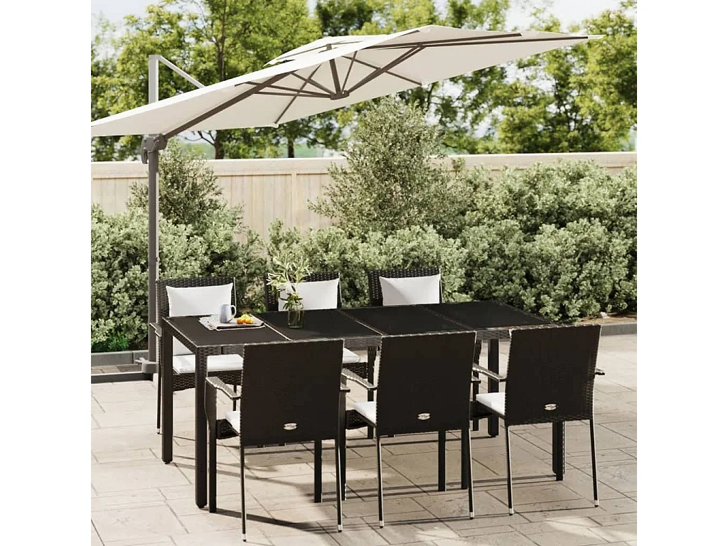 Daniela Patricia  Ensemble à manger de jardin coussins 7pcs Noir Résine tressée