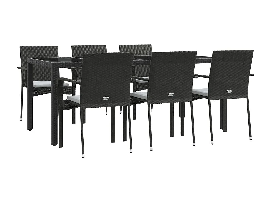Daniela Patricia  Ensemble à manger de jardin coussins 7pcs Noir Résine tressée