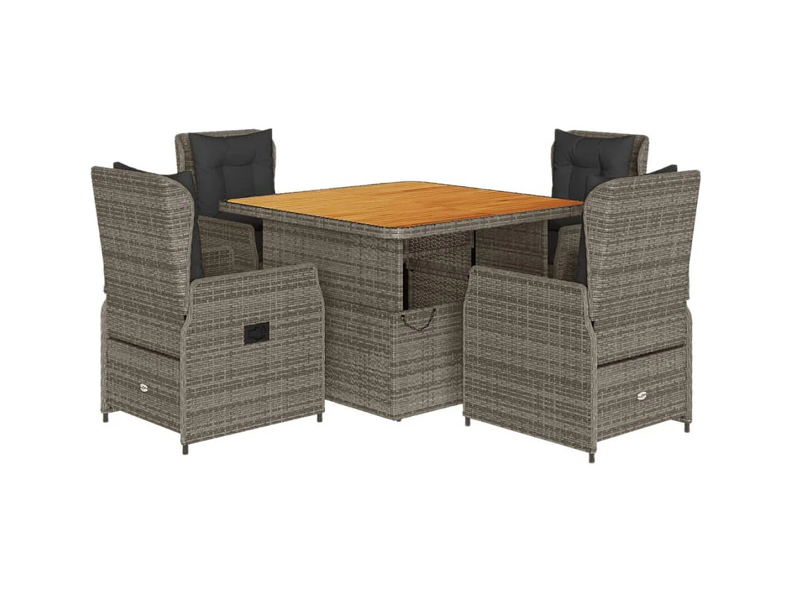 Coleville  Ensemble à manger de jardin 5 pcs coussins gris résine tressée