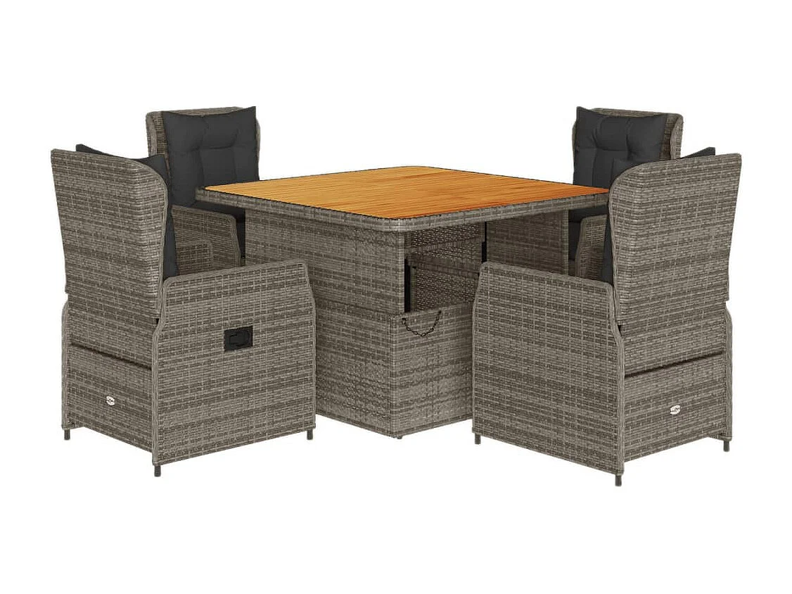 Coleville  Set comedor de jardín 5 piezas con cojines ratán sintético gris