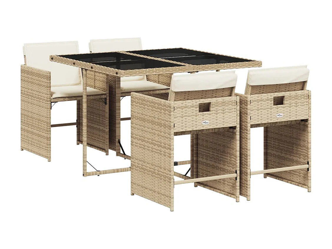 Heeswijk-Dinther  Ensemble à manger de jardin avec coussins 5pcs Beige poly rotin