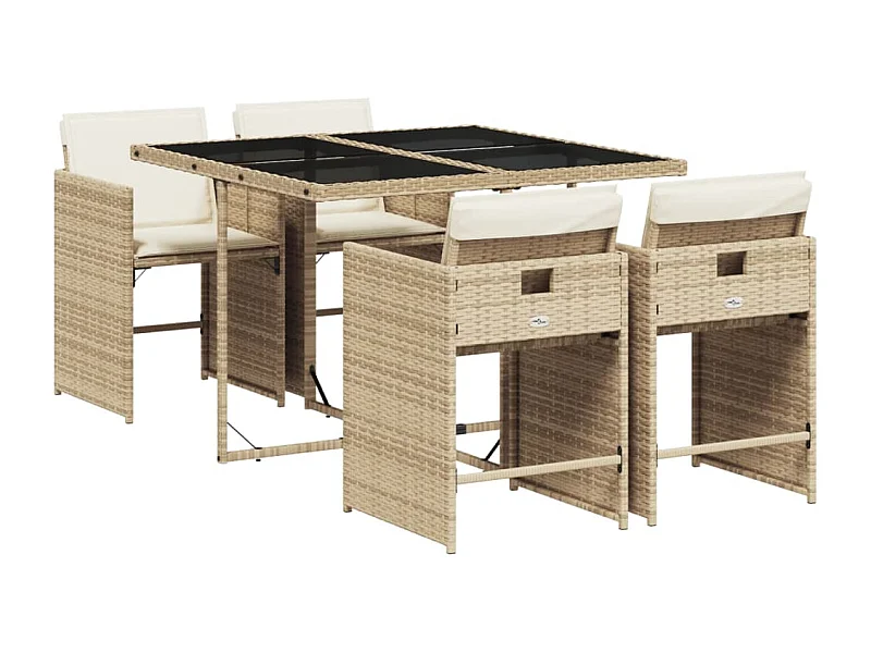 Heeswijk-Dinther  Ensemble à manger de jardin avec coussins 5pcs Beige poly rotin