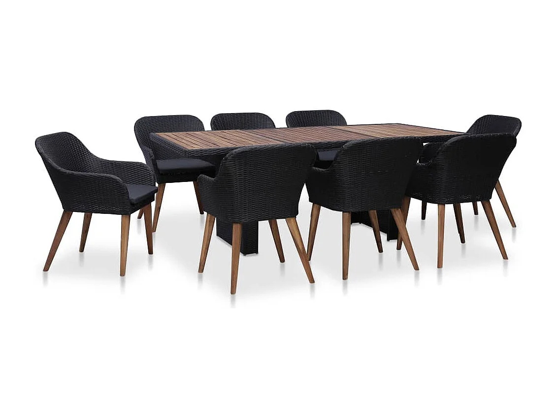 Garden Furniture -  Ensemble à manger d'extérieur 9pcs coussins résine tressée noir
