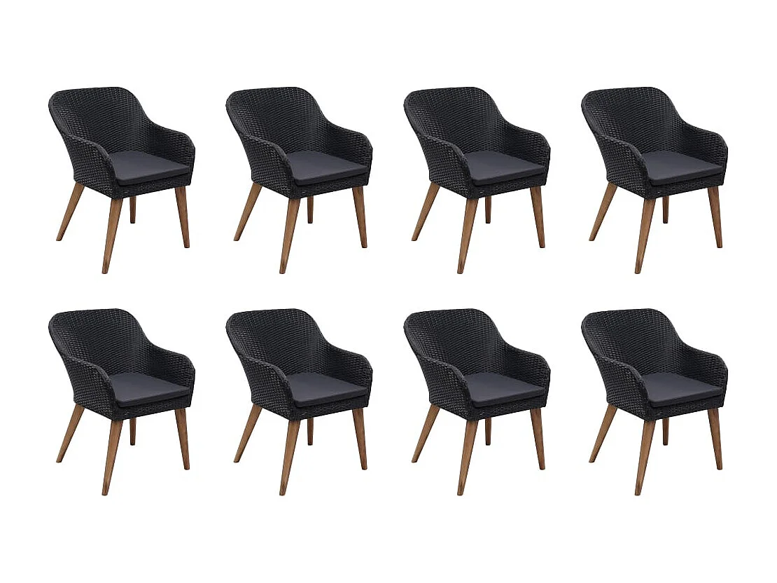 Garden Furniture -  Ensemble à manger d'extérieur 9pcs coussins résine tressée noir