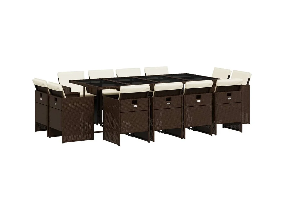 Jeroen  Set muebles de jardín 13 pzas y cojines ratán sintético marrón