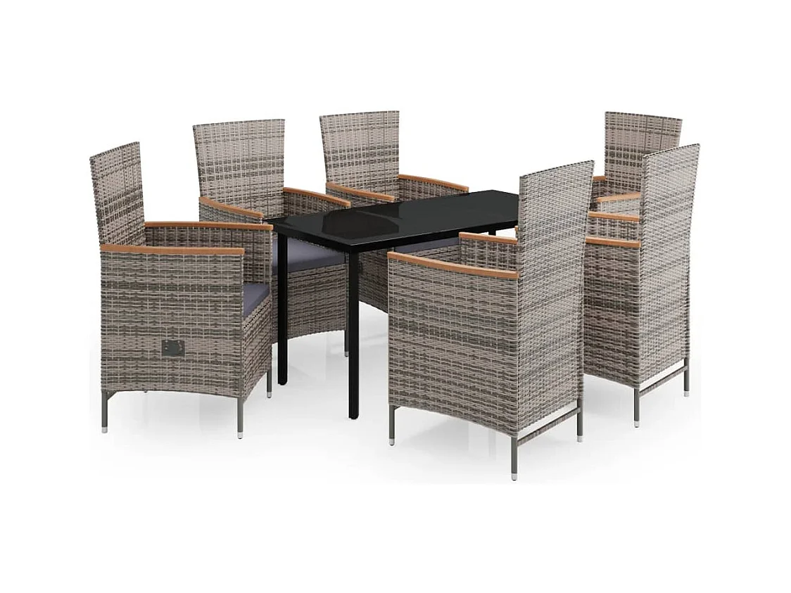 Serafino  Ensemble à manger de jardin avec coussins 7 pcs Gris