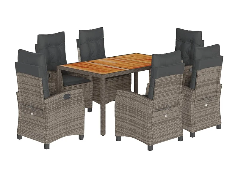 Magnir  7-delige Tuinset met kussens poly rattan grijs