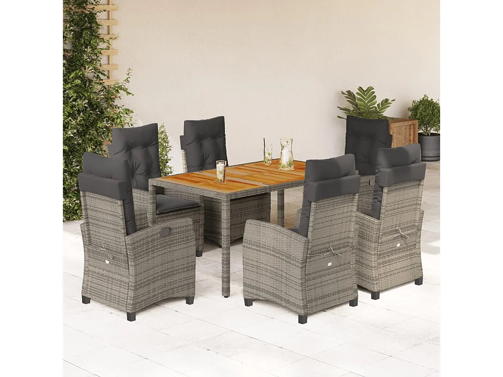 Magnir  Set comedor jardín 7 pzas y cojines ratán sintético gris