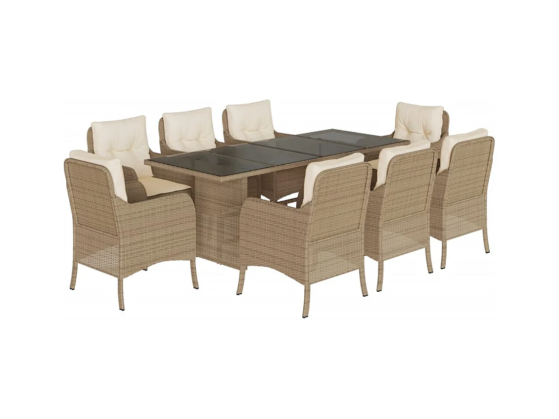 Karlyn  Ensemble à manger de jardin et coussins 9 pcs beige Poly rotin