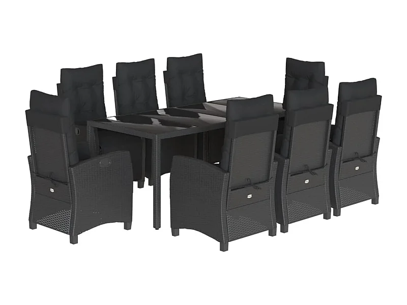 Vrikja  Ensemble à manger de jardin 9pcs coussins noir résine tressée