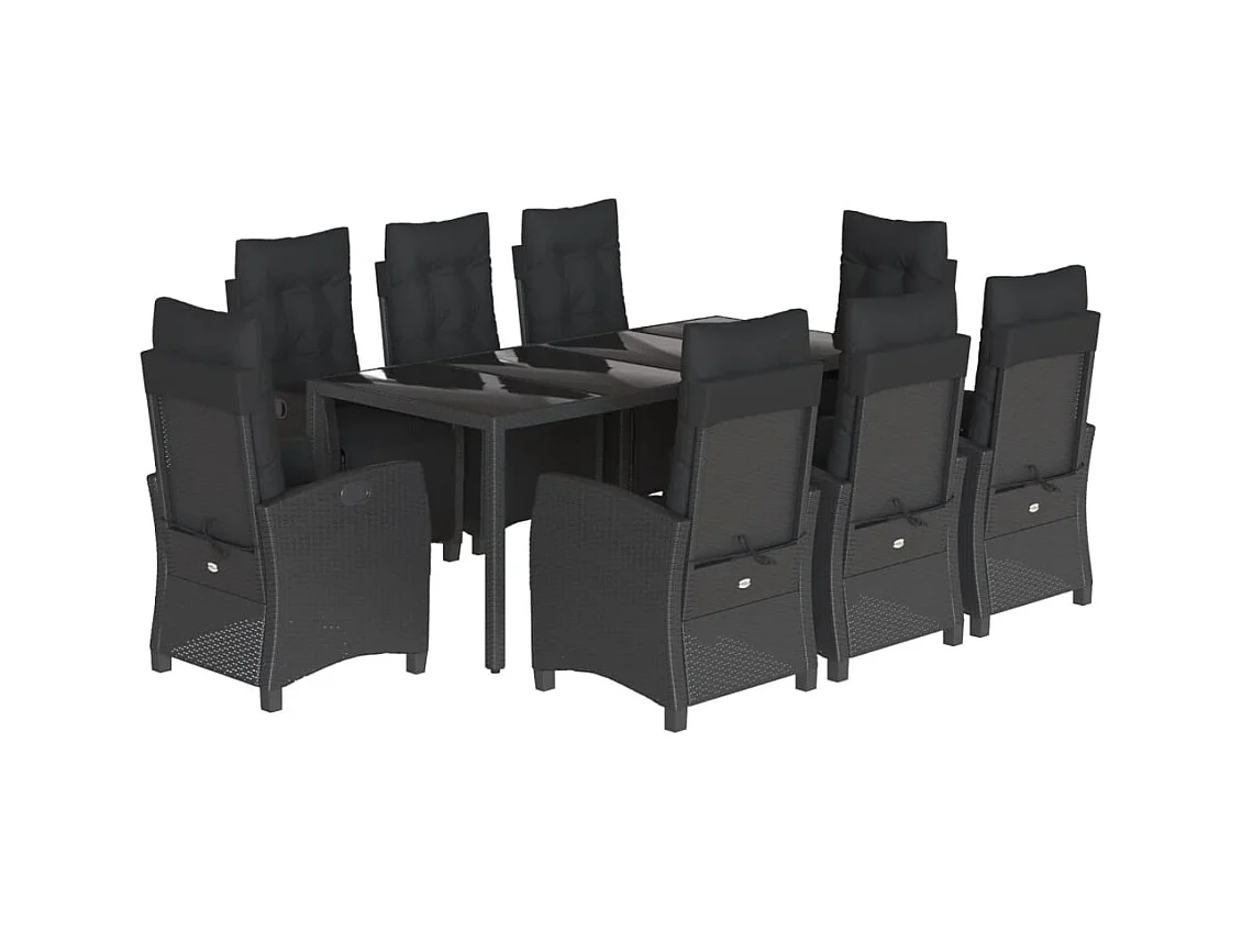 Vrikja  Ensemble à manger de jardin 9pcs coussins noir résine tressée