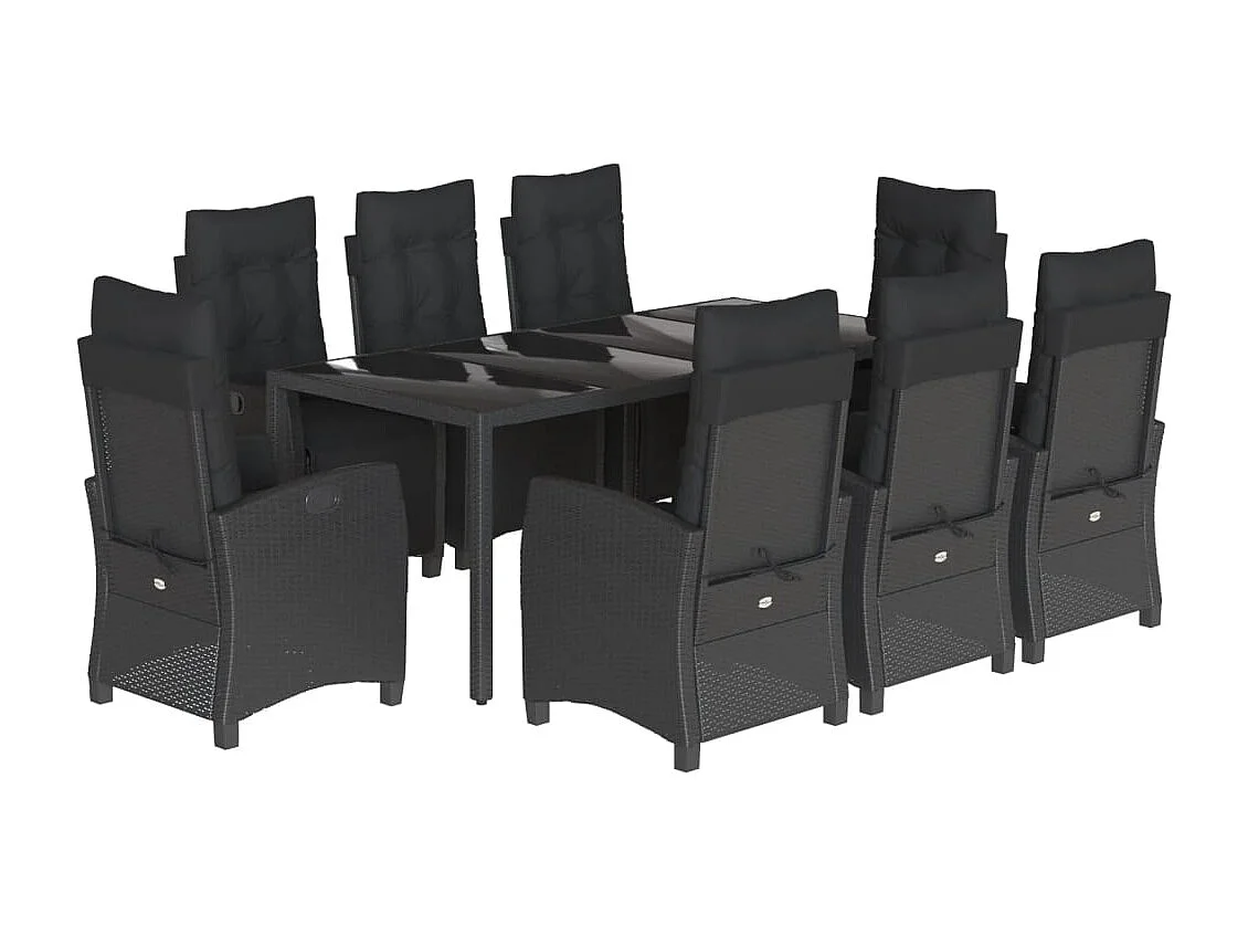 Vrikja  Ensemble à manger de jardin 9pcs coussins noir résine tressée