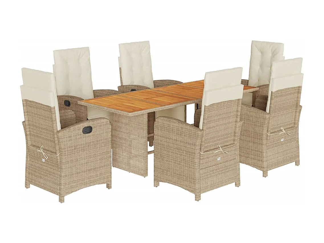 Thomian  Set comedor de jardín 7 pzas con cojines ratán sintético beige