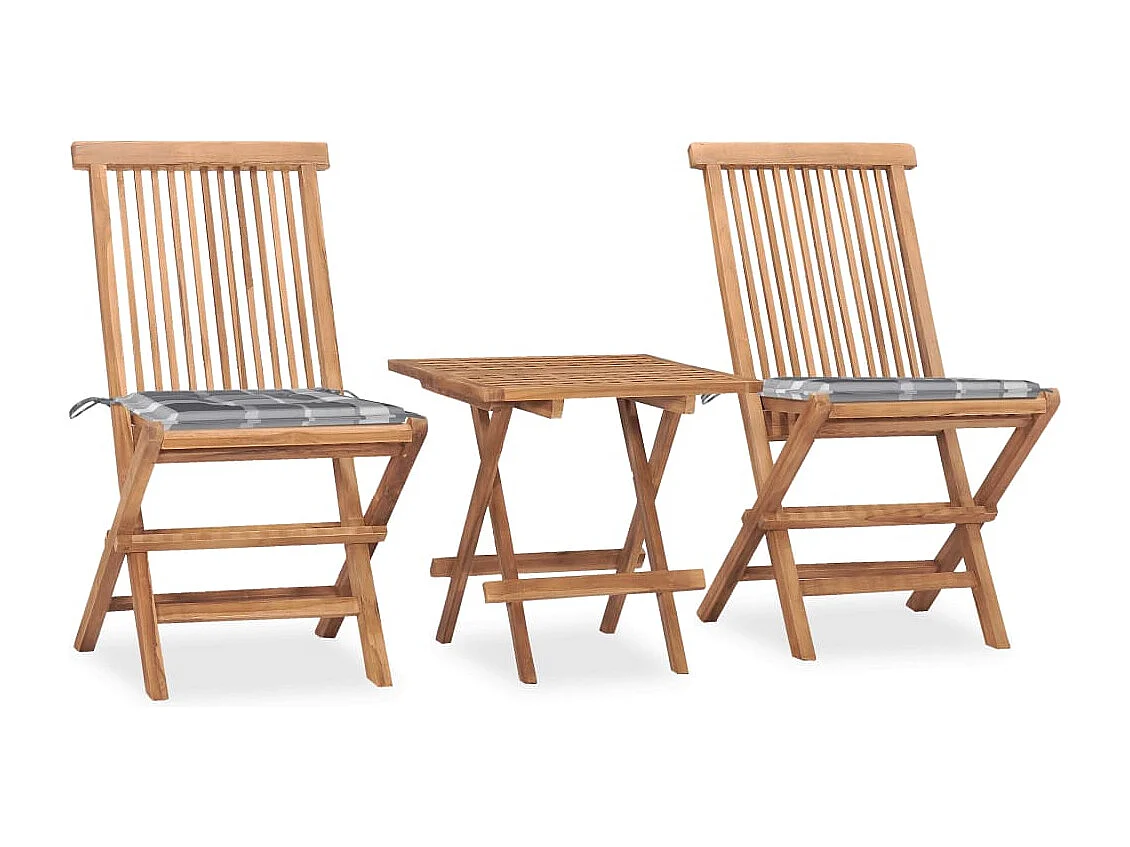 Tigard  Set comedor de jardín plegable 3 piezas madera de teca cojines