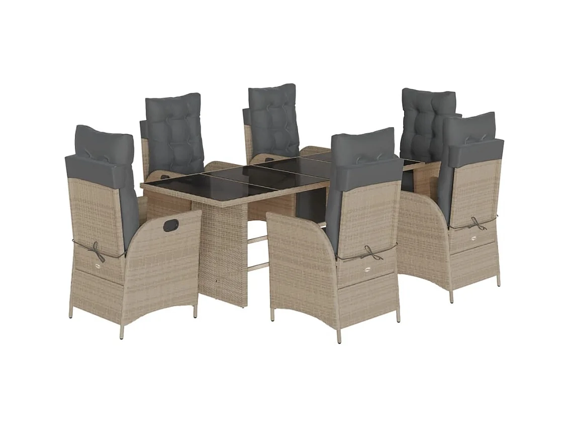 Anselm  7-delige Tuinset met kussens poly rattan grijs