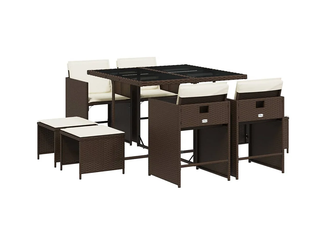 Enfield  9-delige Tuinset met kussens poly rattan bruin