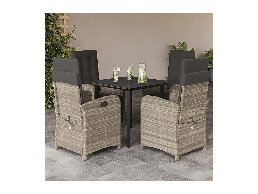 Westlake Village  Ensemble à manger de jardin et coussins 5 pcs gris clair rotin