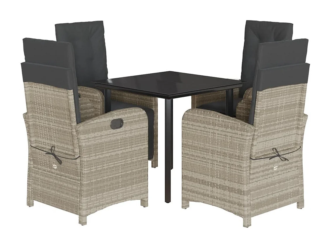 Westlake Village  Ensemble à manger de jardin et coussins 5 pcs gris clair rotin