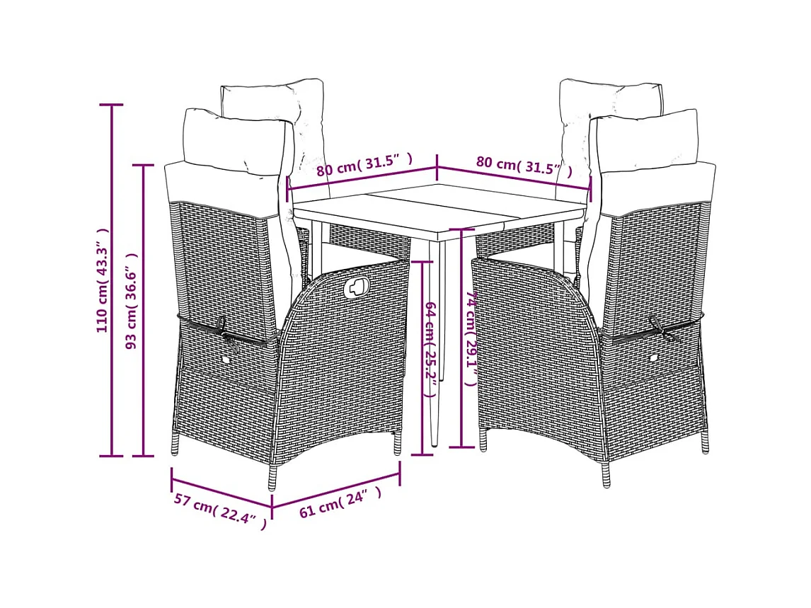 Cascade  5-delige Tuinset met kussens poly rattan beige