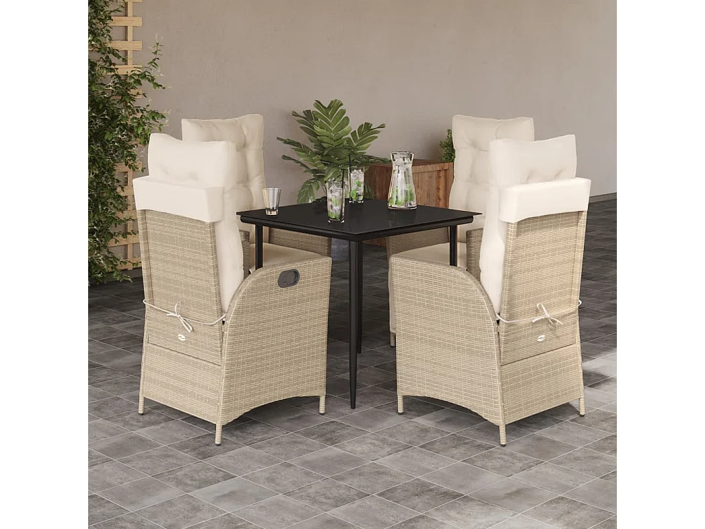 Cascade  Set comedor de jardín 5 pzas con cojines ratán sintético beige