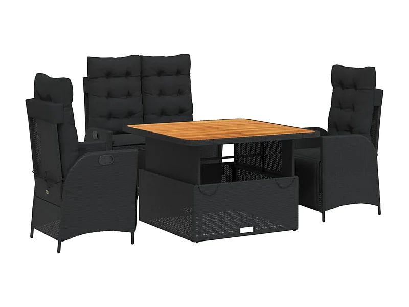 Sandviken  Ensemble à manger de jardin 4 pcs avec coussins noir