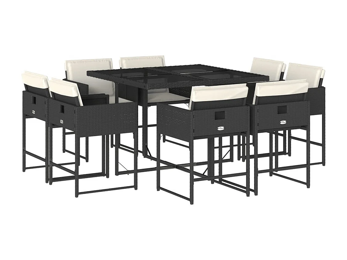 Brienne  Set de comedor de jardín 9 pzas y cojines ratán sintético negro