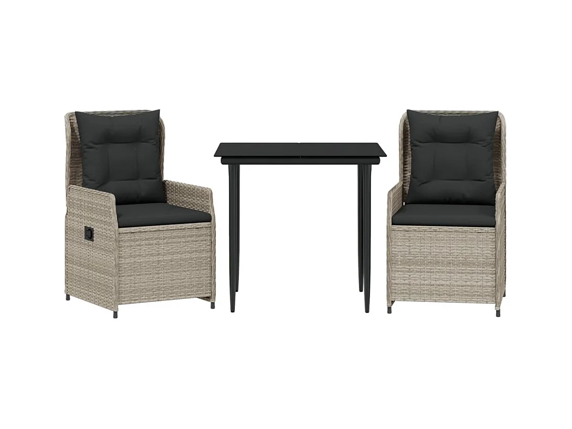 Tilly  Ensemble à manger de jardin 3pcs coussins gris clair poly rotin