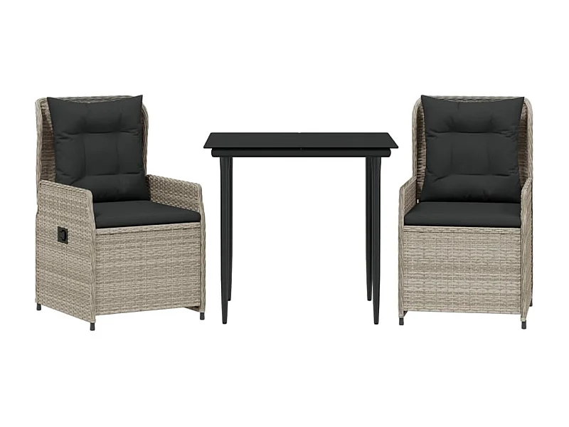 Tilly  Ensemble à manger de jardin 3pcs coussins gris clair poly rotin