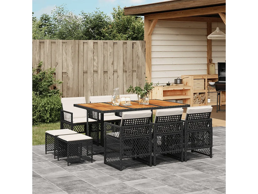 Lubbeek  Ensemble à manger de jardin 11 pcs coussins noir résine tressée