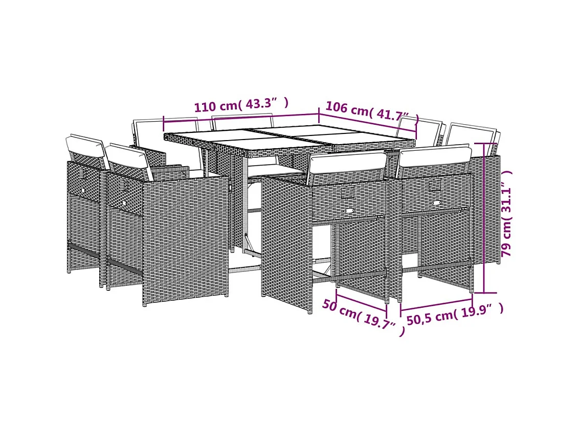 An Daingean  9-delige Tuinset poly rattan zwart