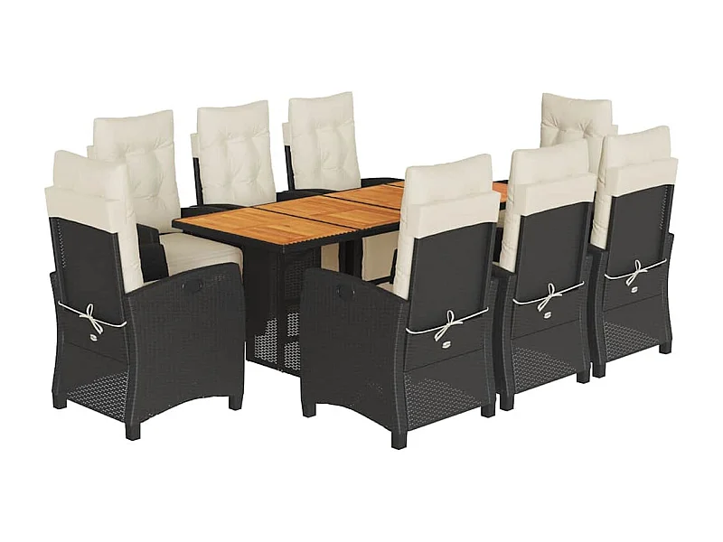 Igmar  Ensemble à manger de jardin 9pcs coussins noir résine tressée