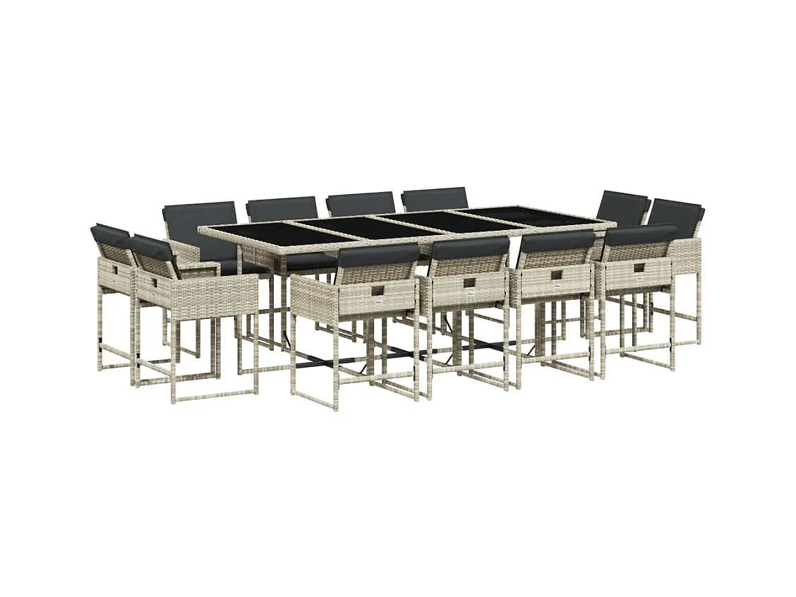 Brienne  13-delige Tuinset met kussens poly rattan lichtgrijs