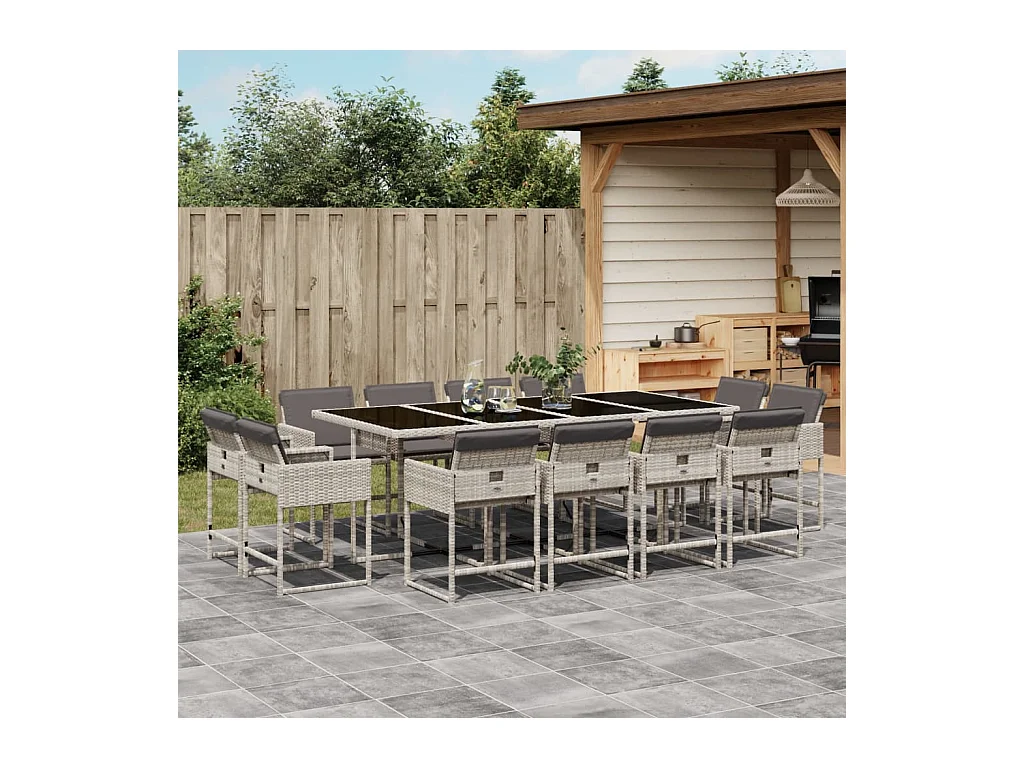 Brienne  13-delige Tuinset met kussens poly rattan lichtgrijs