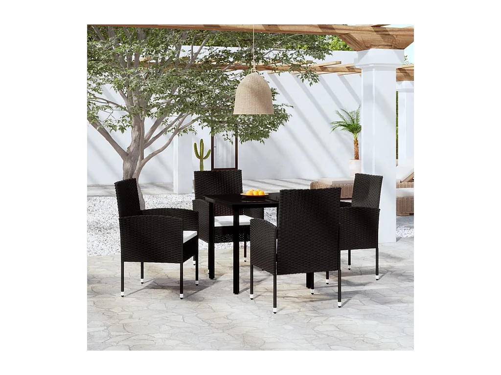 Lara  Ensemble à manger de jardin 5 pcs Noir