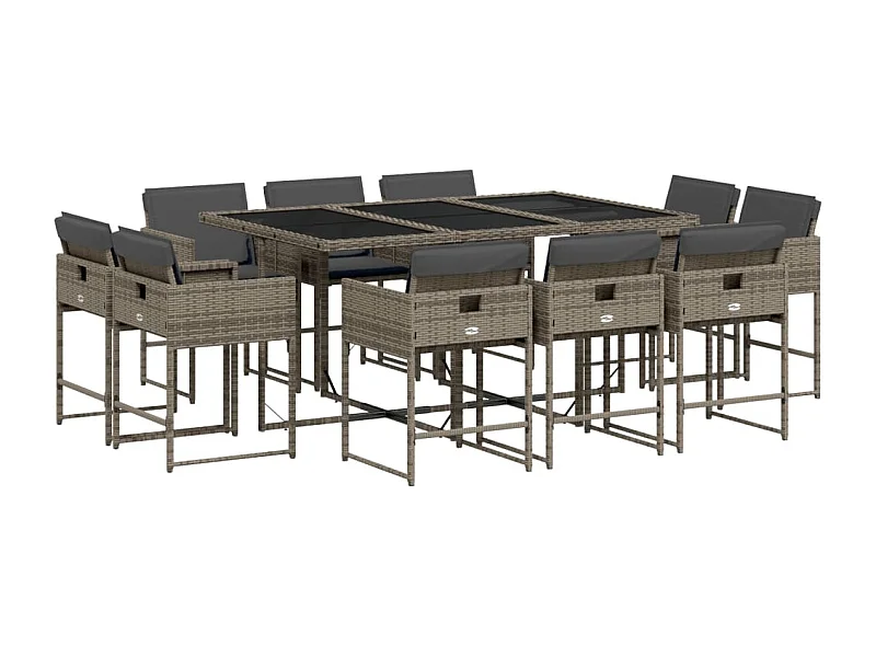 Brienne  Ensemble à manger de jardin 11pcs avec coussins gris poly rotin