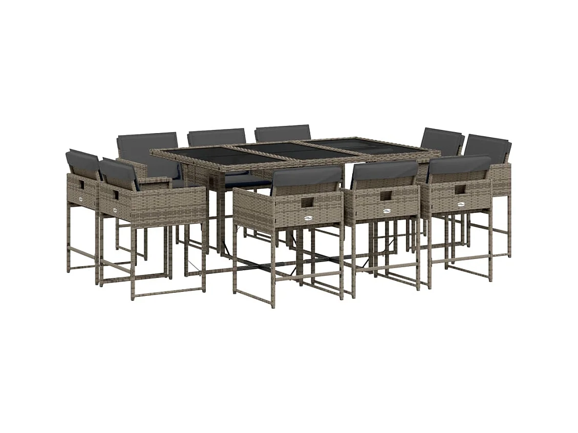 Brienne  Ensemble à manger de jardin 11pcs avec coussins gris poly rotin