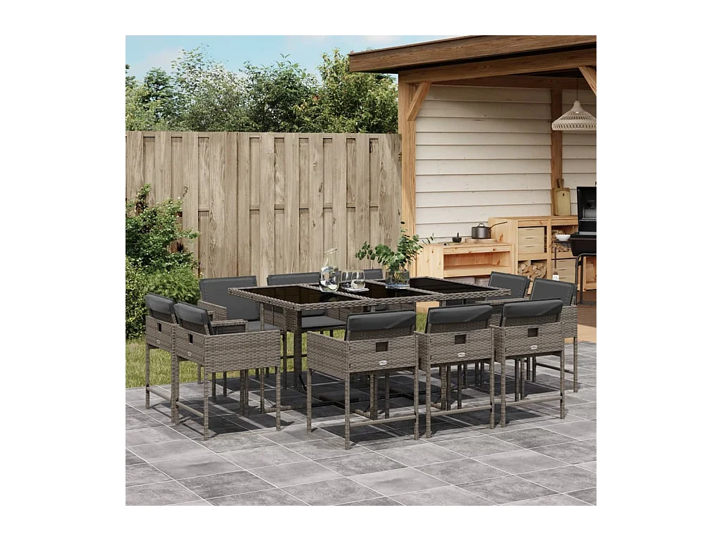 Brienne  Ensemble à manger de jardin 11pcs avec coussins gris poly rotin