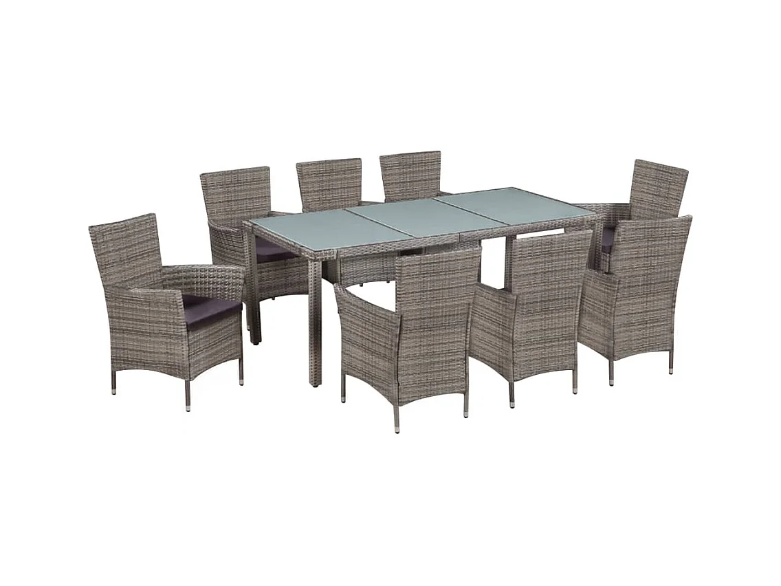 Fea  Ensemble à manger d'extérieur 9pcs coussins Résine tressée Gris