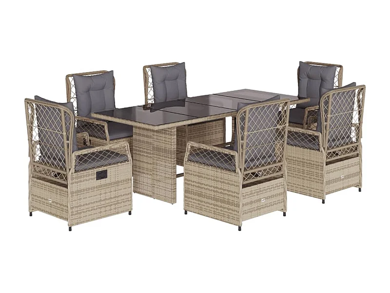 Veteli  7-delige Tuinset met kussens poly rattan beige