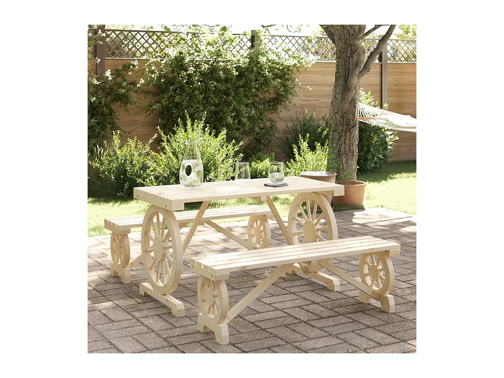 Berthe  Ensemble à manger de jardin 3 pcs bois de sapin massif
