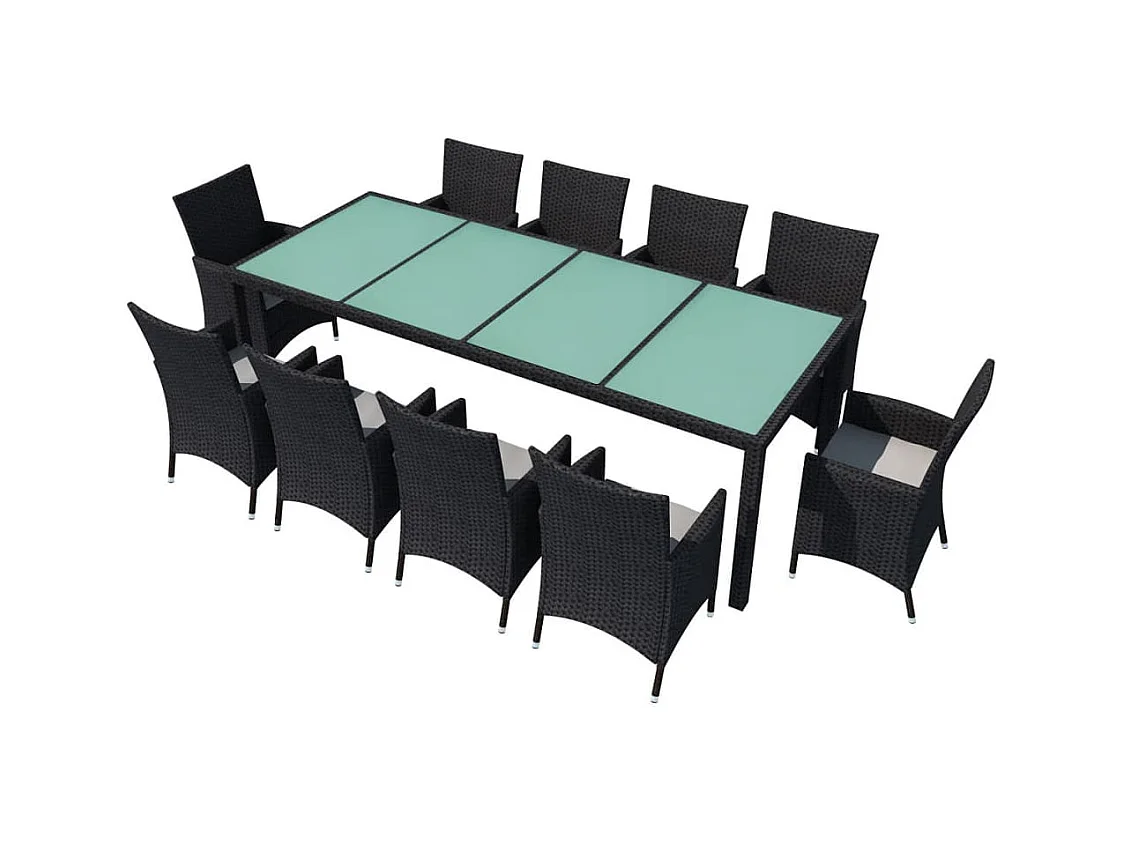 Fea  Set comedor de jardín 11 piezas y cojines ratán sintético negro