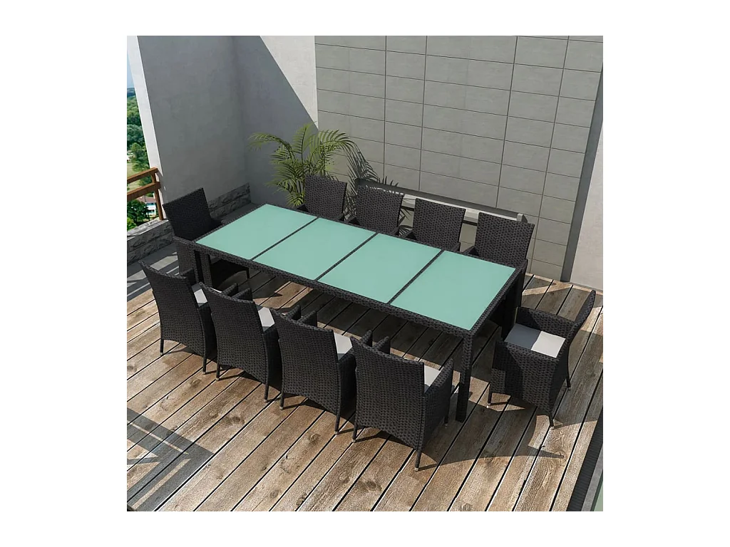 Fea  Set comedor de jardín 11 piezas y cojines ratán sintético negro