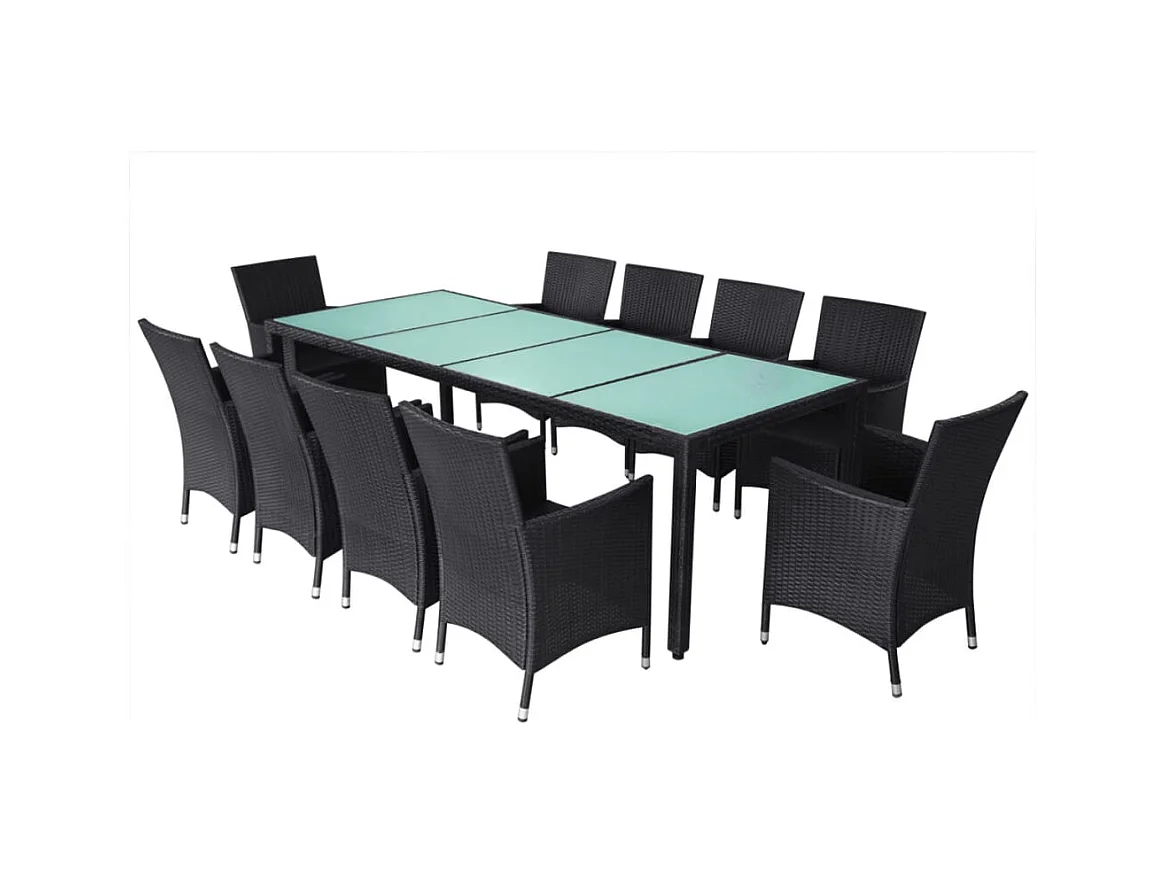 Fea  Set comedor de jardín 11 piezas y cojines ratán sintético negro