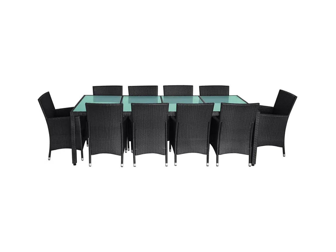 Fea  Set comedor de jardín 11 piezas y cojines ratán sintético negro