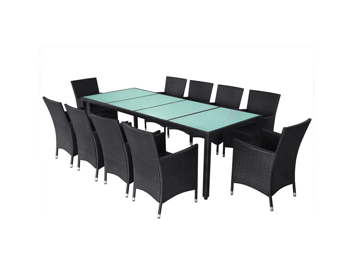 Fea  Set comedor de jardín 11 piezas y cojines ratán sintético negro