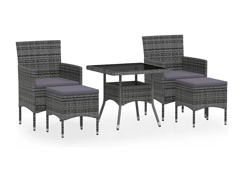 Mila  Ensemble à Manger jardin 5 pcs résine tressée verre trempé Gris