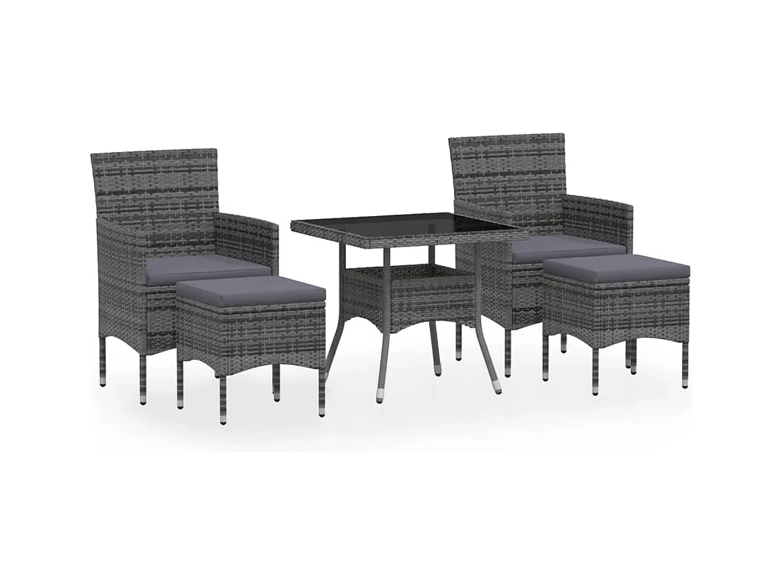 Mila  Set comedor jardín 5 pzas ratán sintético vidrio templado gris