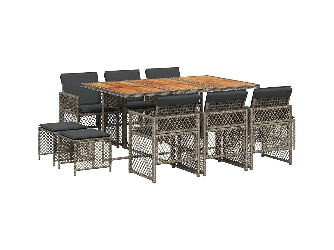 Lubbeek  Ensemble à manger de jardin 11pcs avec coussins gris poly rotin