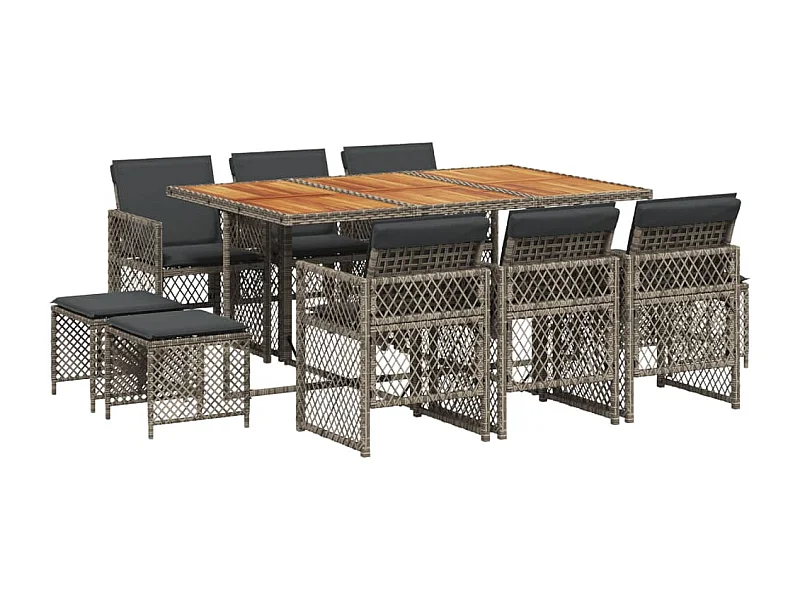 Lubbeek  Set de comedor de jardín 11 pzas y cojines ratán sintético gris